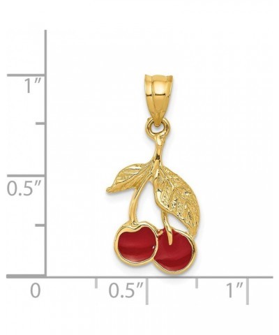 Solid 14k Yellow Gold Polished Red Enameled Cherries Pendant (26mm x 12mm) $67.58 Pendants