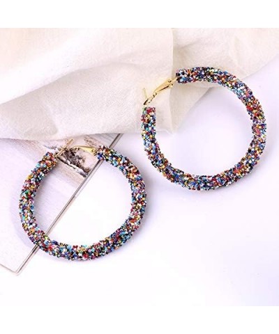 Sequins Hoop Earrings Bohemian Glitter Wrapped Gold Plated Dangle Drop Earring Circle Statement Earrings Boho Jewelry colorfu...