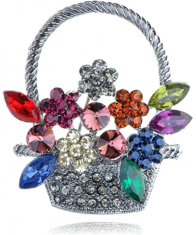 Silvery Tone Shine Colorful Rhinestones Spring Floral Basket Brooch Pin Color_3 $12.38 Brooches & Pins