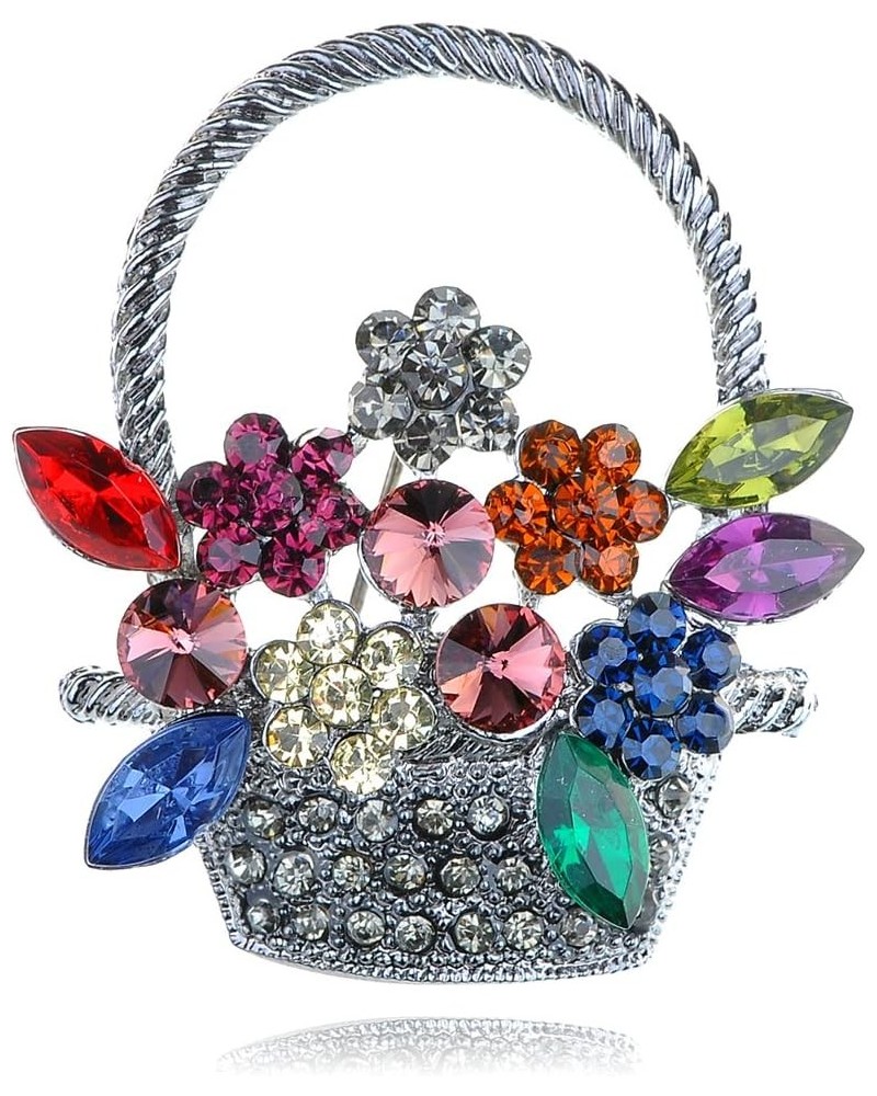 Silvery Tone Shine Colorful Rhinestones Spring Floral Basket Brooch Pin Color_3 $12.38 Brooches & Pins