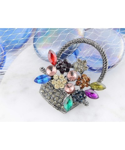 Silvery Tone Shine Colorful Rhinestones Spring Floral Basket Brooch Pin Color_3 $12.38 Brooches & Pins