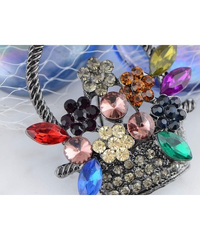 Silvery Tone Shine Colorful Rhinestones Spring Floral Basket Brooch Pin Color_3 $12.38 Brooches & Pins