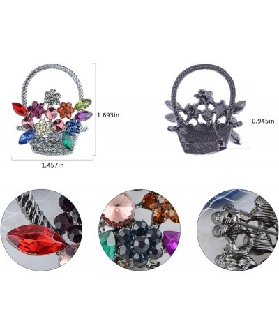 Silvery Tone Shine Colorful Rhinestones Spring Floral Basket Brooch Pin Color_3 $12.38 Brooches & Pins