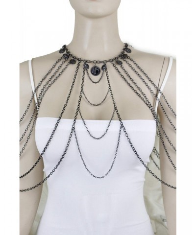 TFJ Women Black Metal Body Chain Harness Neck Bohemian Fashion Jewelry Set Long Necklace Coins $9.24 Body Jewelry