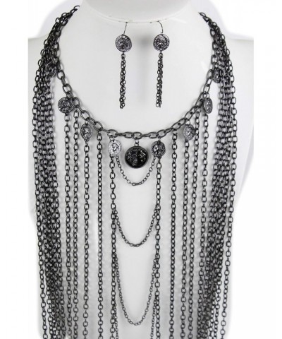 TFJ Women Black Metal Body Chain Harness Neck Bohemian Fashion Jewelry Set Long Necklace Coins $9.24 Body Jewelry