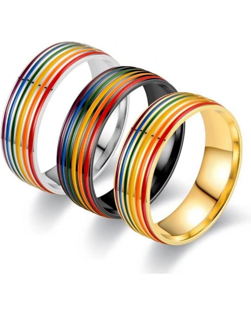 8MM 3PCS Rainbow Enameled Stainless Steel Ring Colorful LGBT Pride Rings for Women Girls Boy Men Lesbian Gay Birthday Party B...