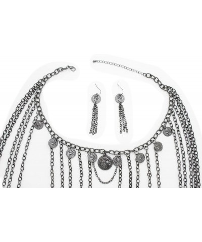 TFJ Women Black Metal Body Chain Harness Neck Bohemian Fashion Jewelry Set Long Necklace Coins $9.24 Body Jewelry