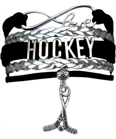 Hockey Charm Bracelet, Ice Hockey Jewelry- Infinity Love Hockey Bracelet- Gift for Her Black/Silver Sticks $8.79 Bracelets