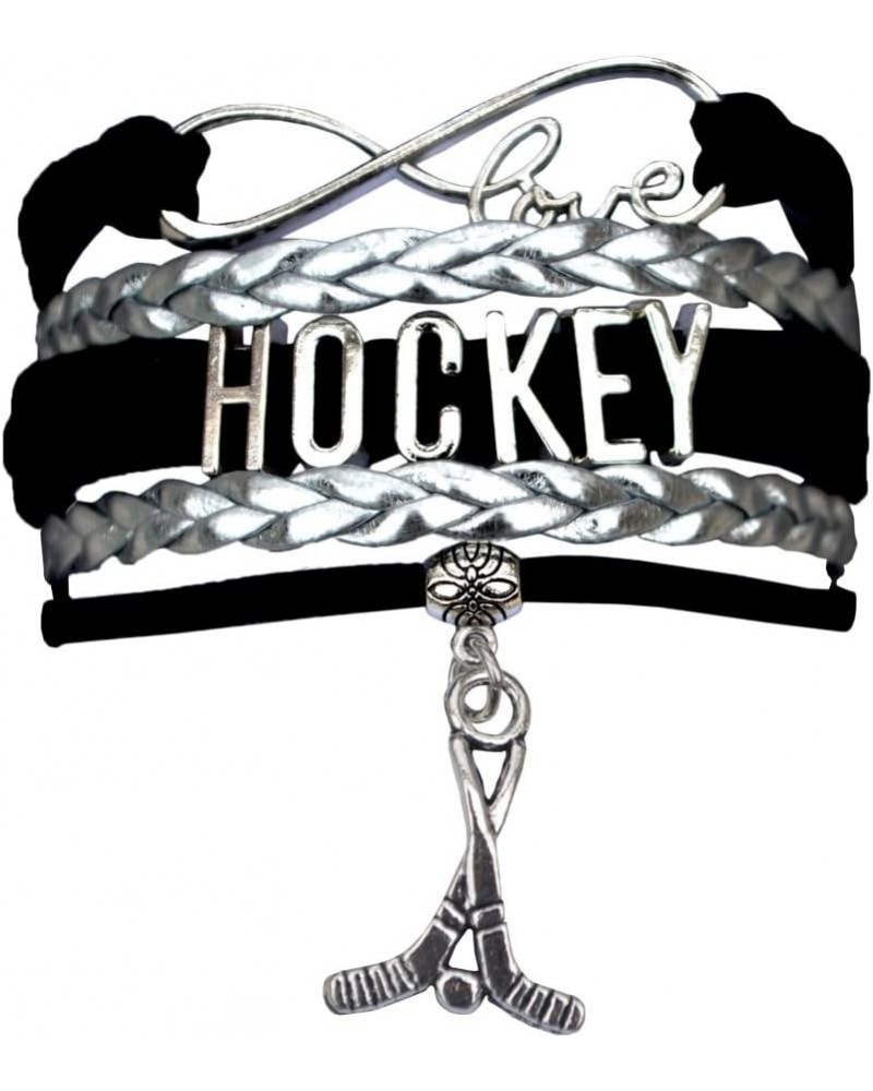 Hockey Charm Bracelet, Ice Hockey Jewelry- Infinity Love Hockey Bracelet- Gift for Her Black/Silver Sticks $8.79 Bracelets