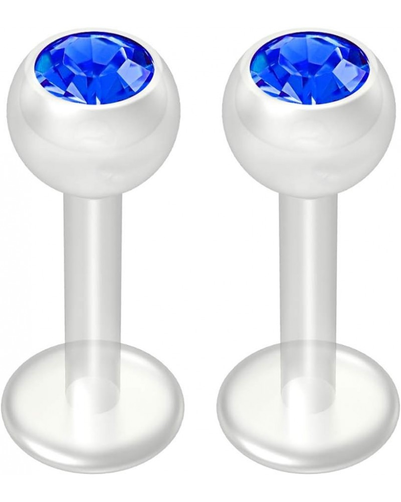 2pc 14g crystal CZ Blue Bioplast Labret Flexible Lip Stud Clear BioFlex Monroe Ring Jewelry 12mm 8mm (5/16) - Sapphire $8.31 ...