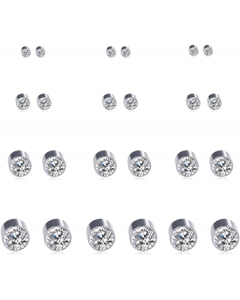 12 Pairs Clear Crystal Magnetic Earrings Set Clip on Non Piercing Fake Stud Earrings For Unisex $8.39 Earrings