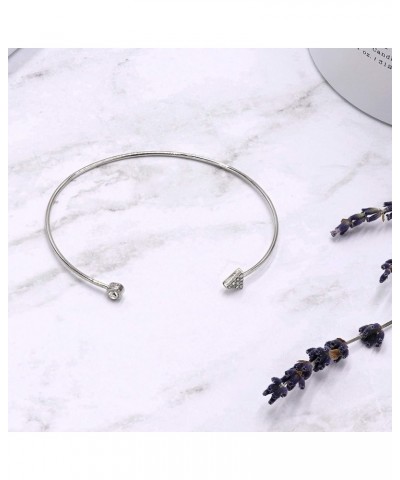 Gold Rhodium Plated Crystal Cubic Zirconia Thin Cuff Bangle Bracelet for Women Teens Rhodium/CZ Triangle $7.50 Bracelets