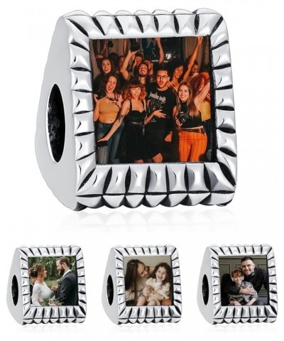 Personalized 3/5 Side Photo Charm Bead That Hold 3/5 Picture Fit Snake Bracelet Sterling Silver Custom Photo Charm Bead Custo...