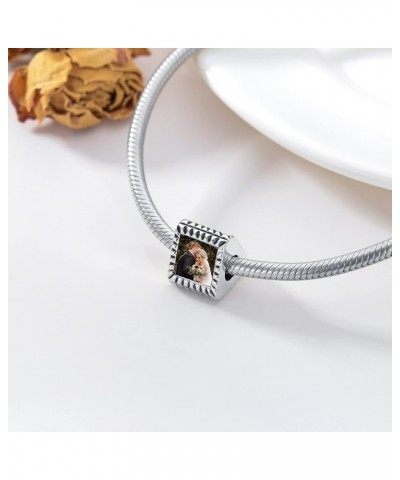 Personalized 3/5 Side Photo Charm Bead That Hold 3/5 Picture Fit Snake Bracelet Sterling Silver Custom Photo Charm Bead Custo...