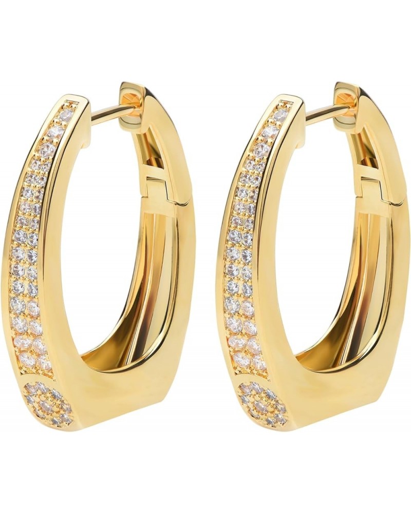 18K Gold Plated Hoop Earrings Lightweight 925 Sterling Silver Post Chunky Gold Earrings for Women Gilrs Gold U Shape $10.43 E...