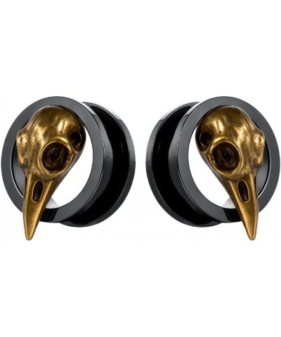 SoScene raven skull screw back plugs ear gauges stainless steel black and gold 19mm-3/4 inch $9.85 Body Jewelry