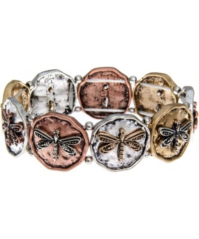 Dragonfly on Tri Tone Round Disc Stretch Bracelet $13.99 Bracelets