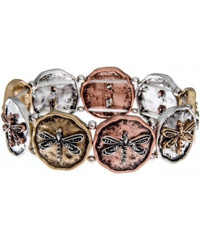 Dragonfly on Tri Tone Round Disc Stretch Bracelet $13.99 Bracelets