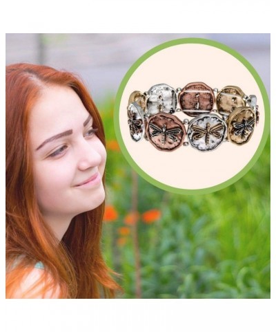 Dragonfly on Tri Tone Round Disc Stretch Bracelet $13.99 Bracelets