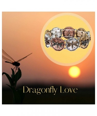 Dragonfly on Tri Tone Round Disc Stretch Bracelet $13.99 Bracelets