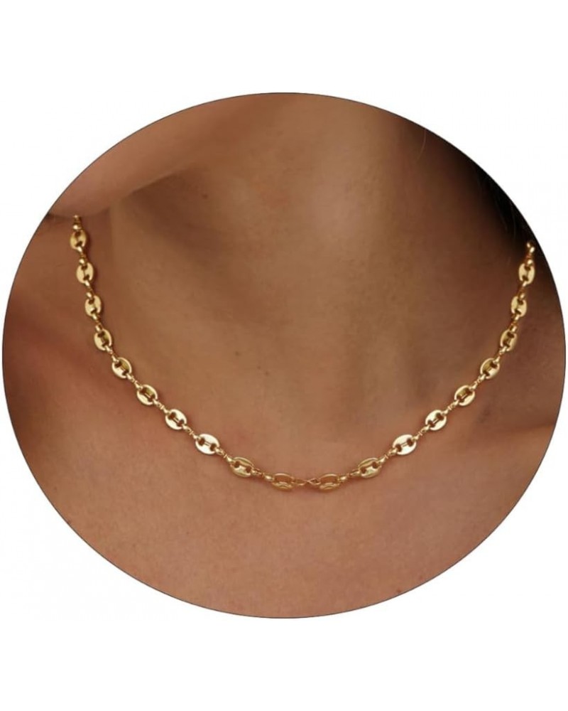 14K Gold Plated Choker Necklace for Women Dainty Coin Chain Chokers Simple Lighting Bolt Fishbone Necklaces Everyday Jewelry ...