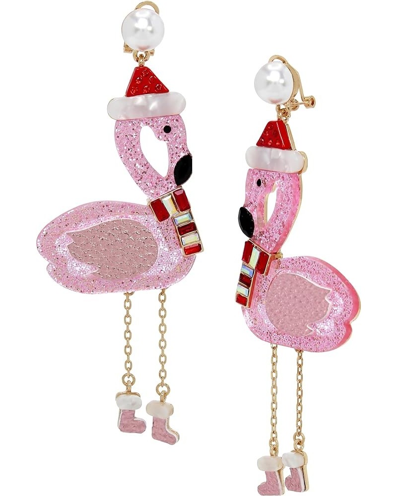 Womens Whimsical Christmas Earrings One Size Santa Flamingo Pink/Gold 2 $17.47 Earrings