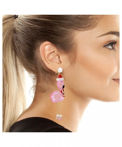 Womens Whimsical Christmas Earrings One Size Santa Flamingo Pink/Gold 2 $17.47 Earrings