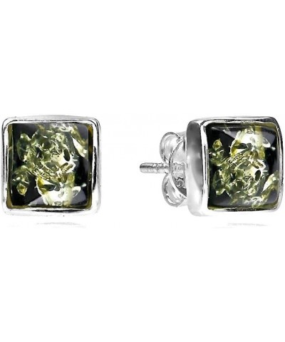 Amber Green Sterling Silver Stud Square Earrings $15.00 Earrings