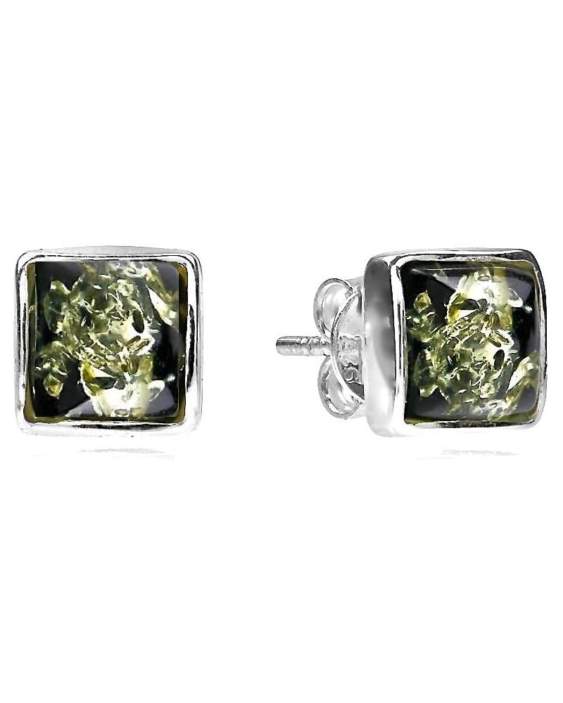 Amber Green Sterling Silver Stud Square Earrings $15.00 Earrings