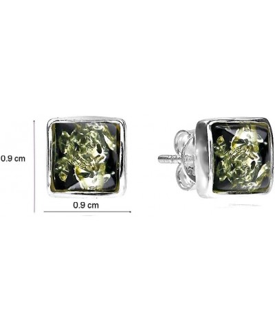 Amber Green Sterling Silver Stud Square Earrings $15.00 Earrings