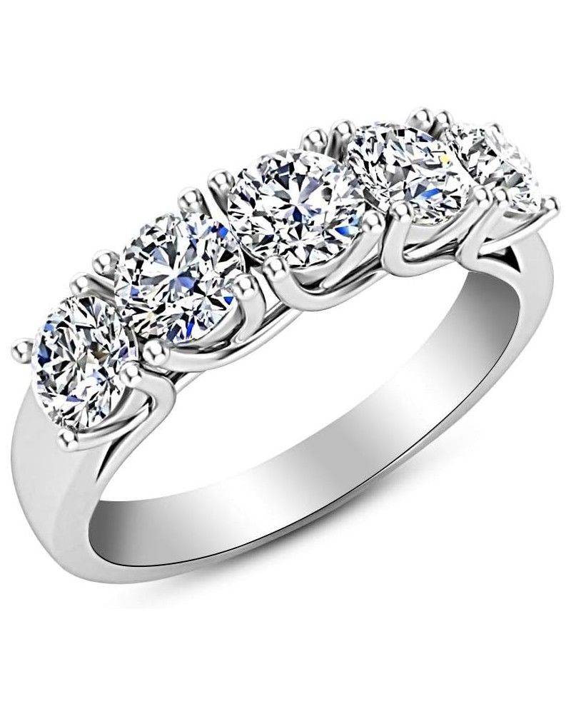 1.5 1 1/2 Carat (ctw) 14K White Gold Round Diamond Ladies 5 Five Stone Wedding Anniversary Stackable Ring Band Value Collecti...