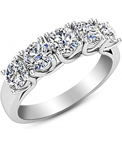 1.5 1 1/2 Carat (ctw) 14K White Gold Round Diamond Ladies 5 Five Stone Wedding Anniversary Stackable Ring Band Value Collecti...