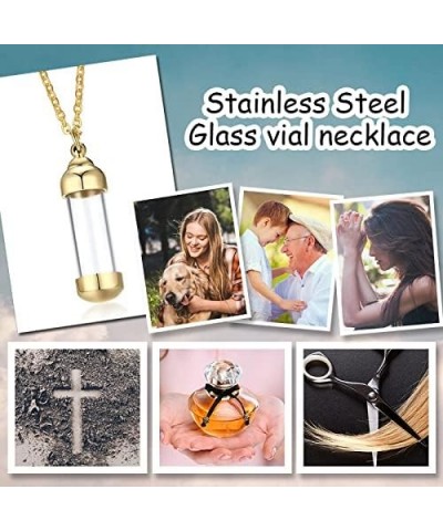 Stainless Steel Glass Cremation Urn Pendant, Ashes Holder Memorial Pendant Necklace with Chain, Keepsake Jewelry 9*35.5mm gol...