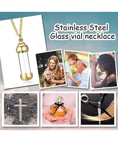 Stainless Steel Glass Cremation Urn Pendant, Ashes Holder Memorial Pendant Necklace with Chain, Keepsake Jewelry 9*35.5mm gol...