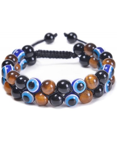 EACHAR Evil Eye Double Layer Bracelet Tiger Eye Stone Bracelet Hand-Woven Ojo Turco Lucky Kabbalah Protection Nazar Amulet Ad...