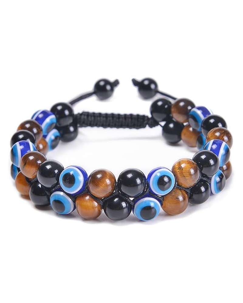 EACHAR Evil Eye Double Layer Bracelet Tiger Eye Stone Bracelet Hand-Woven Ojo Turco Lucky Kabbalah Protection Nazar Amulet Ad...