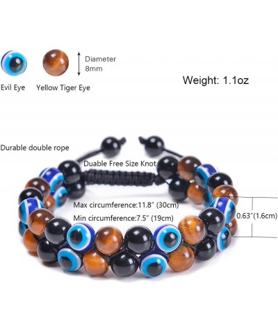 EACHAR Evil Eye Double Layer Bracelet Tiger Eye Stone Bracelet Hand-Woven Ojo Turco Lucky Kabbalah Protection Nazar Amulet Ad...