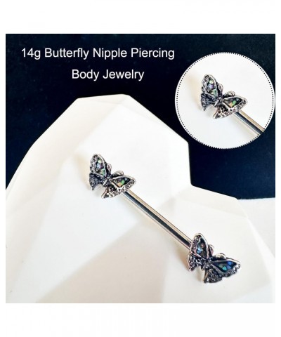 14G Vintage Butterfly Nipple Bars 316L Surgical Steel Nipple Piercing Barbells 14mm Nipple Bar Piercings Nipple Rings for Wom...