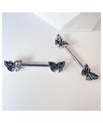 14G Vintage Butterfly Nipple Bars 316L Surgical Steel Nipple Piercing Barbells 14mm Nipple Bar Piercings Nipple Rings for Wom...