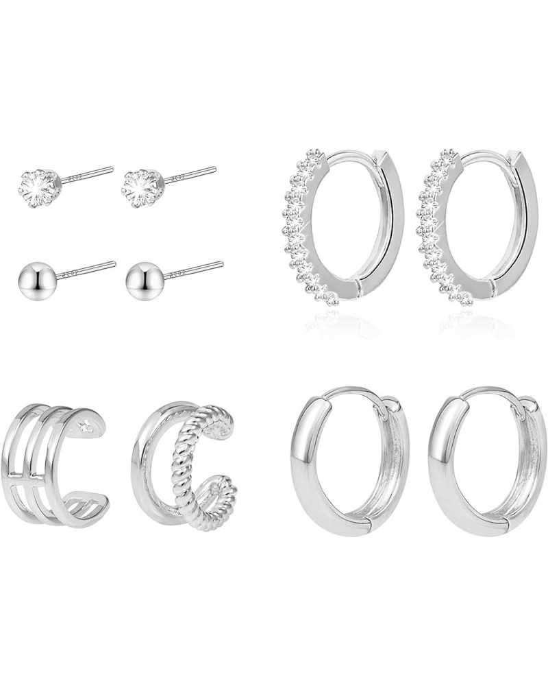 Earring Sets for Multiple Piercing | 14K Gold Plated Studs Earrings and Hoops Set Hypoallergenic Small Hoop CZ Ball Studs Ear...