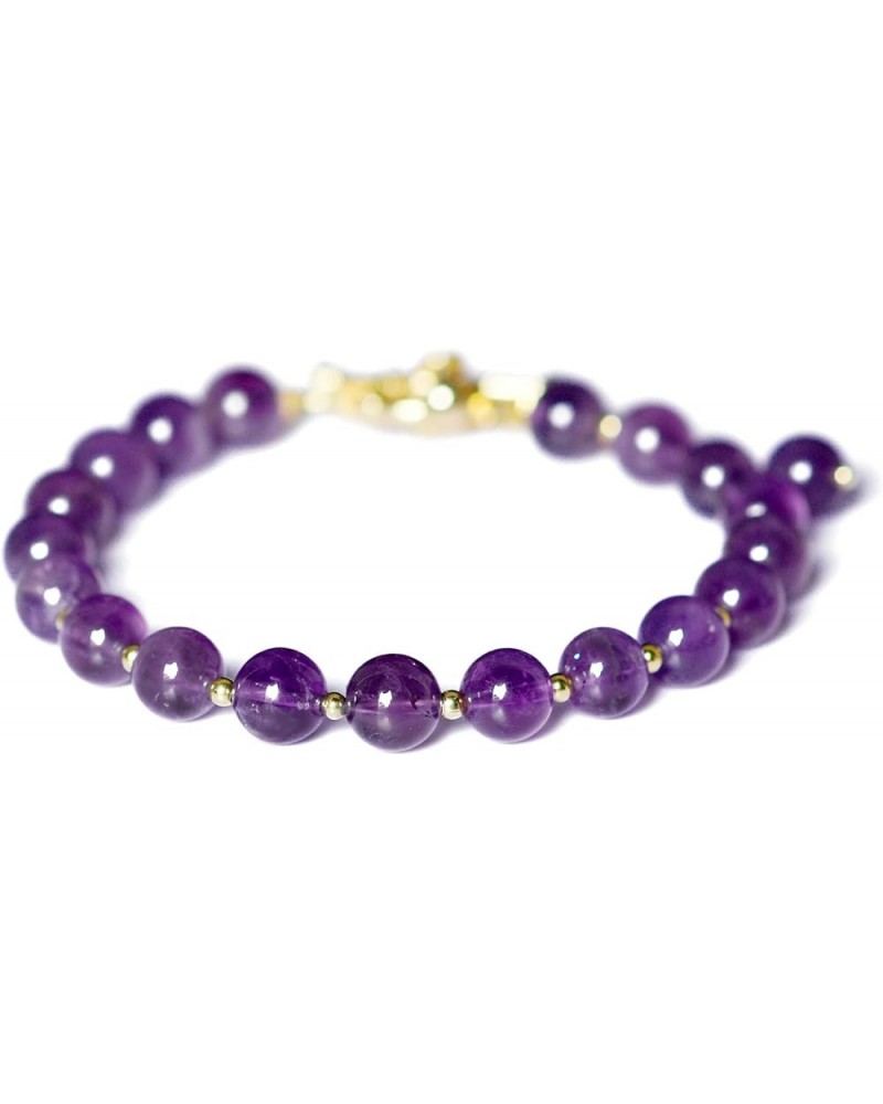 6mm Quartz Crystal Beads Bracelet for Women, Natural Gemstone Birthday Gift, OT Toggle Clasp Easy Adjustable 7.4 Amethyst 7.4...