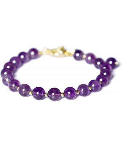 6mm Quartz Crystal Beads Bracelet for Women, Natural Gemstone Birthday Gift, OT Toggle Clasp Easy Adjustable 7.4 Amethyst 7.4...