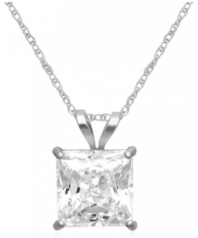 10K Yellow or White Gold 6 MM (1 Cttw), 7 MM (1.5 Cttw) & 7.5MM (2.0 Cttw) Princess Cut Cubic Zirconia Solitaire Pendant Neck...