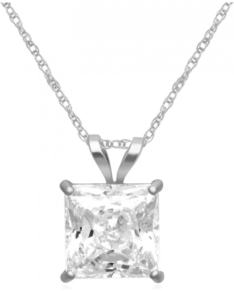 10K Yellow or White Gold 6 MM (1 Cttw), 7 MM (1.5 Cttw) & 7.5MM (2.0 Cttw) Princess Cut Cubic Zirconia Solitaire Pendant Neck...