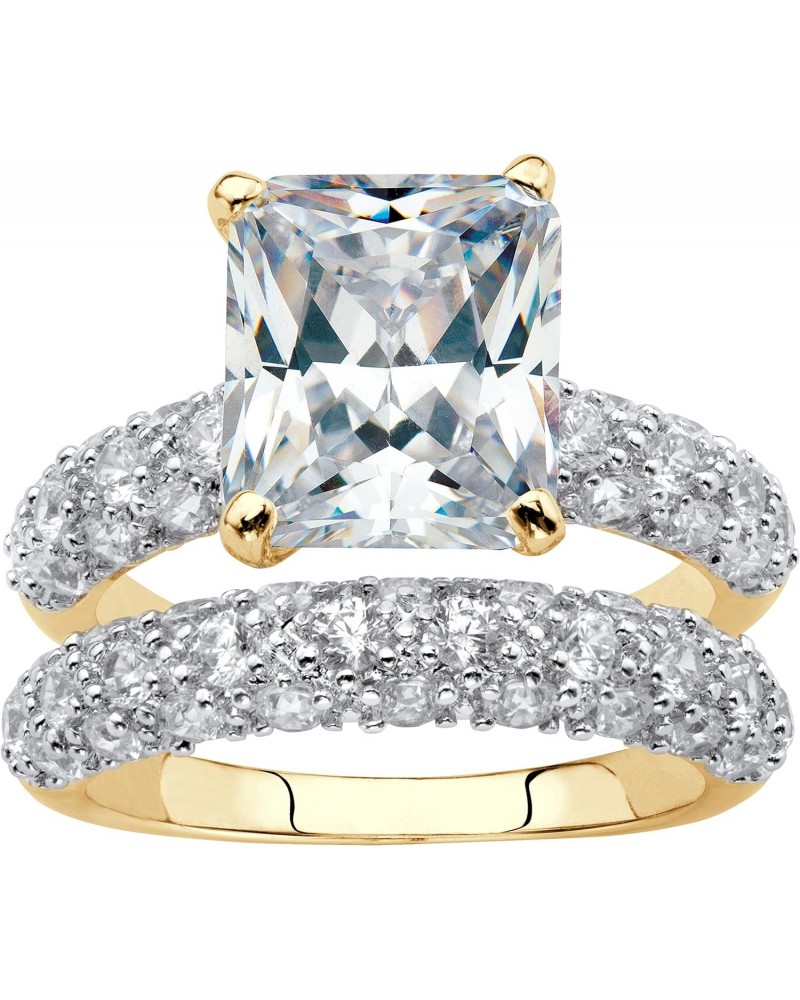 PalmBeach Yellow Gold-Plated or Platinum Plated Emerald Cut Cubic Zirconia Pave Bridal Ring Set Size 5 $33.14 Sets