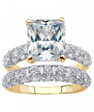 PalmBeach Yellow Gold-Plated or Platinum Plated Emerald Cut Cubic Zirconia Pave Bridal Ring Set Size 5 $33.14 Sets