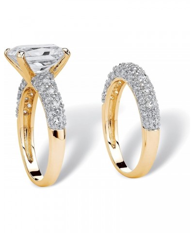 PalmBeach Yellow Gold-Plated or Platinum Plated Emerald Cut Cubic Zirconia Pave Bridal Ring Set Size 5 $33.14 Sets