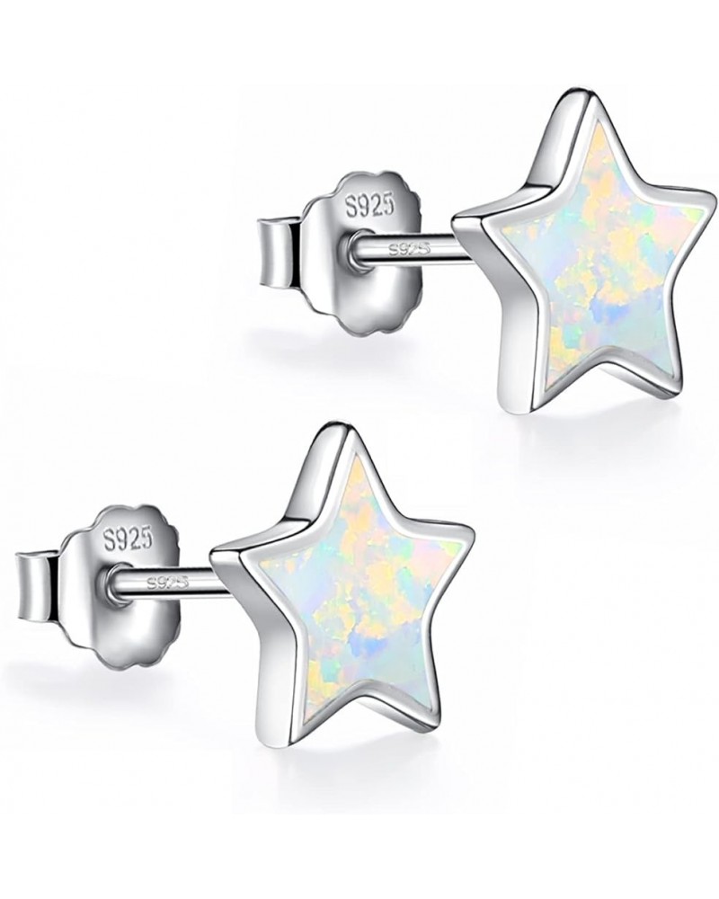 White Gold Plated Sterling Silver Opal Stud Earrings 3mm-8mm Options, Simulated Opal Dot Studs Hypoallergenic Jewelry 7mm Whi...