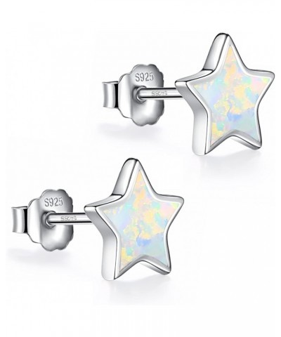 White Gold Plated Sterling Silver Opal Stud Earrings 3mm-8mm Options, Simulated Opal Dot Studs Hypoallergenic Jewelry 7mm Whi...