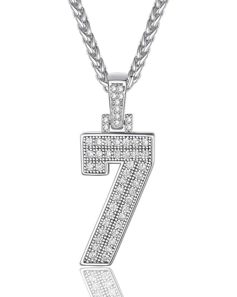 Men Cubic Zirconia 0-9 Number Pendant, Bling Initial Letter Necklace, Lucky Jewelry Necklace, Gold Plated/Silver Color-Send G...